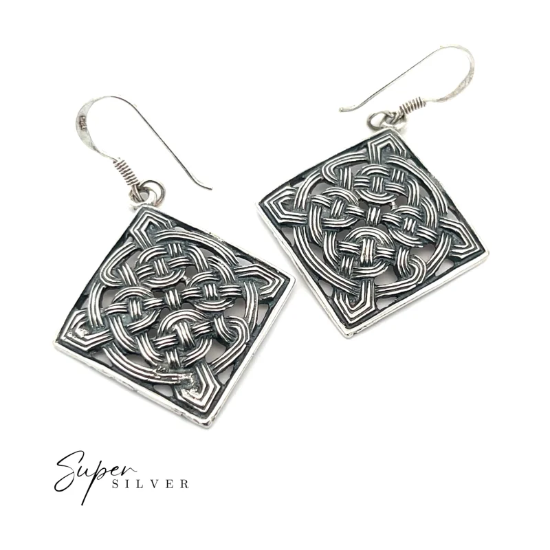 Solid Sterling Silver Celtic Shield Knot Dangle Earrings