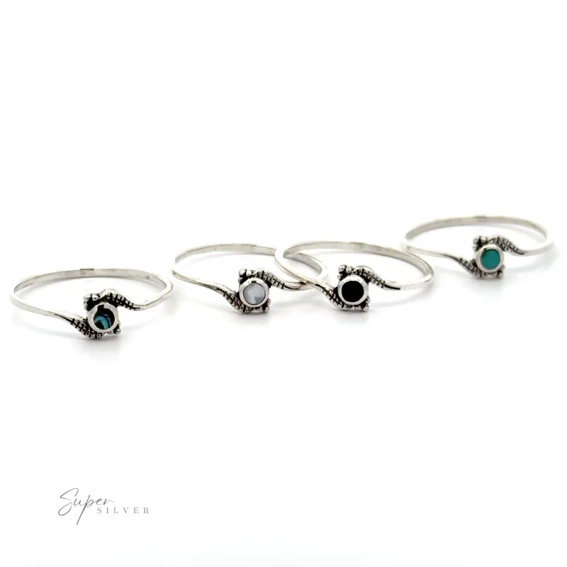 Tiny Freeform Ring with a Round Inlaid Stone Abalone