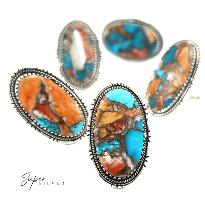 Statement Oval Spiny Oyster Copper Turquoise Ring