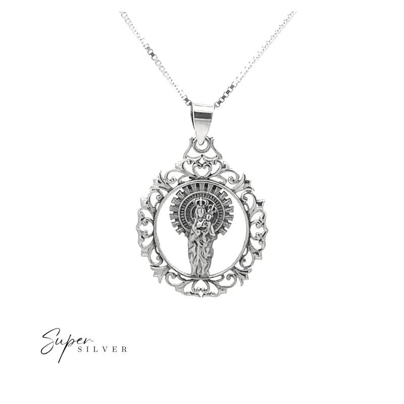 Sterling Silver Madonna and Child Ornate Medallion Pendant