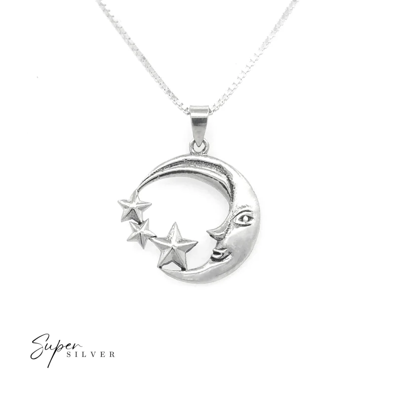 Sterling Silver Man in the Moon Celestial Pendant