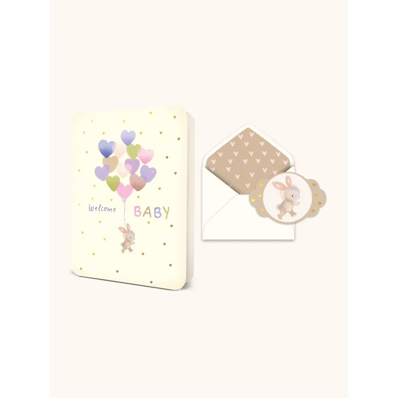 Welcome Baby Heart Balloons Deluxe Greeting Card