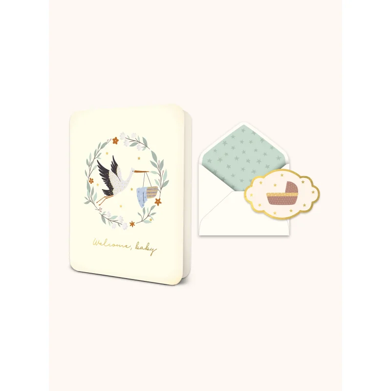 Welcome Baby Stork Deluxe Greeting Card
