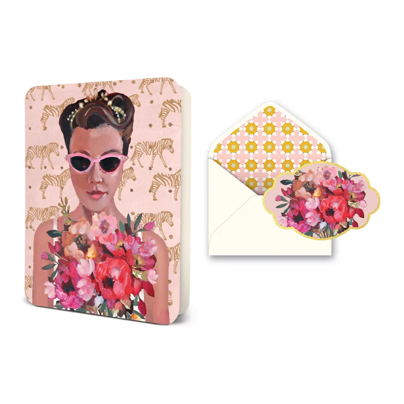 Girl with Bouquet Deluxe Greeting Card