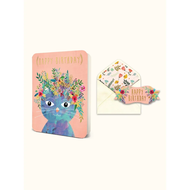 Happy Birthday Cat Deluxe Greeting Card