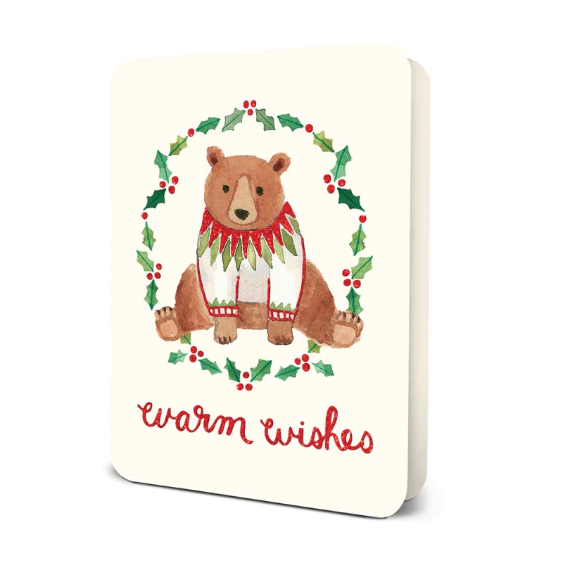 Holiday Bear in a Sweater Deluxe Greeting Card