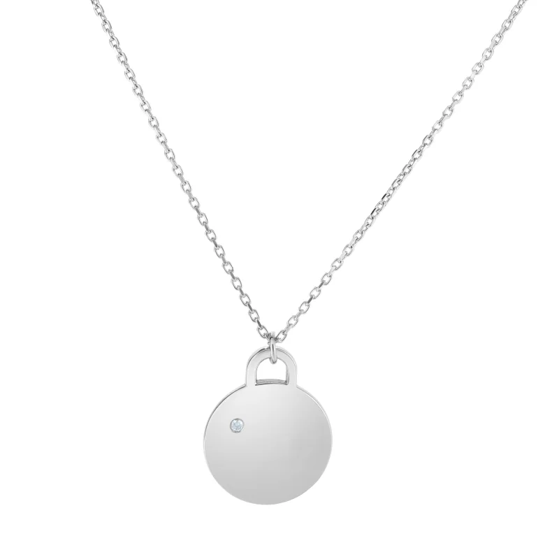 Sterling Silver Engravable Charm with Diamond Accent pendant Necklace