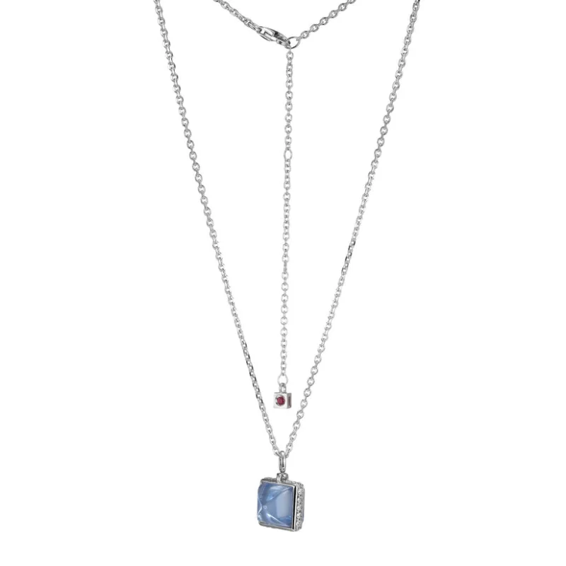 Elle Silver Created Blue Quartz Pendant Necklace