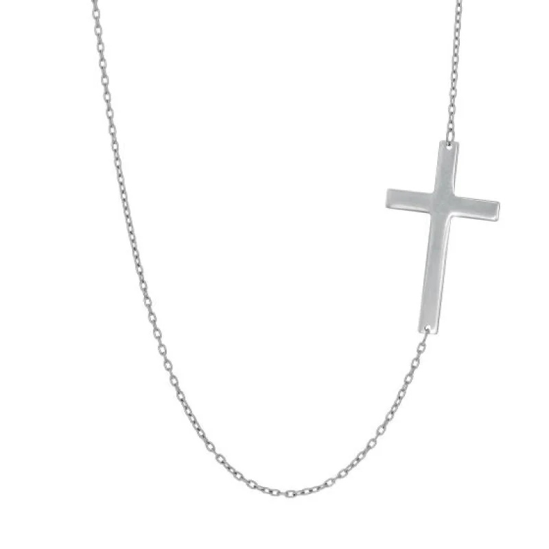 White gold Sideways Cross Necklace
