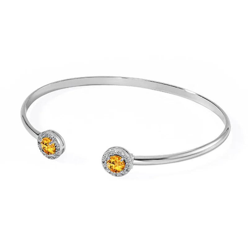 Silver Birthsone Cuff Bracelet-Citrine