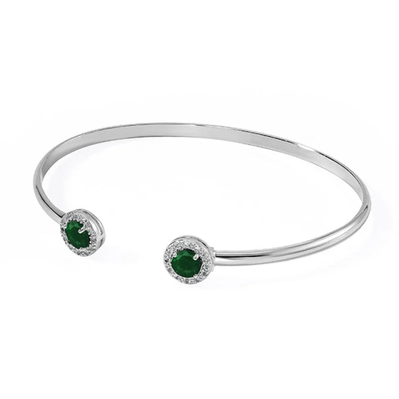 Silver Birthstone Cuff Bracelet- Dyed Green Corundum Emerald