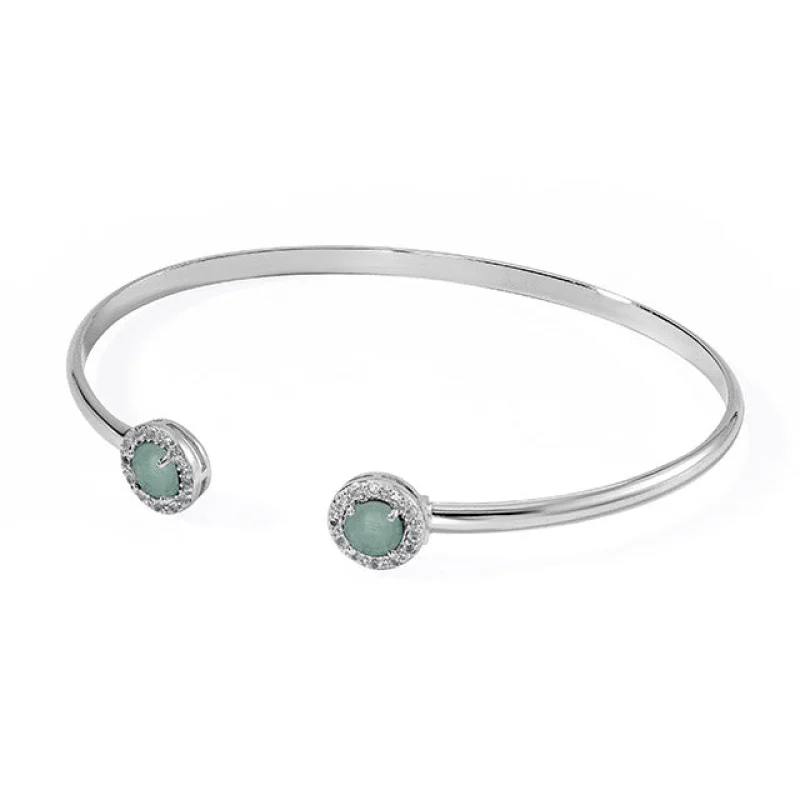 Silver Birthstone Cuff Bracelet- Milky Aquamarine