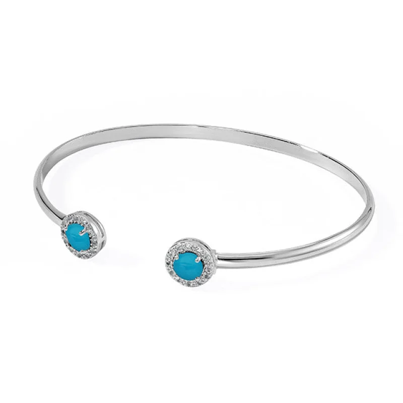 Silver Birthstone Cuff Bracelet-Turquoise