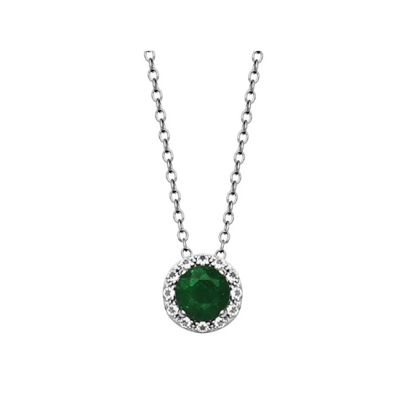 Silver Birthstone Pendant Necklace- Green Corundum