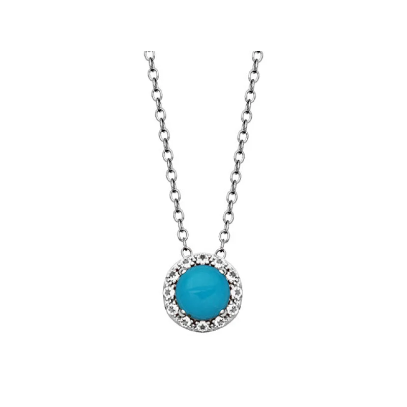 Silver Birthstone Pendant Necklace- Turquoise