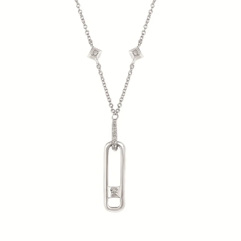 Silver Diamond Paperclip Pendant Necklace